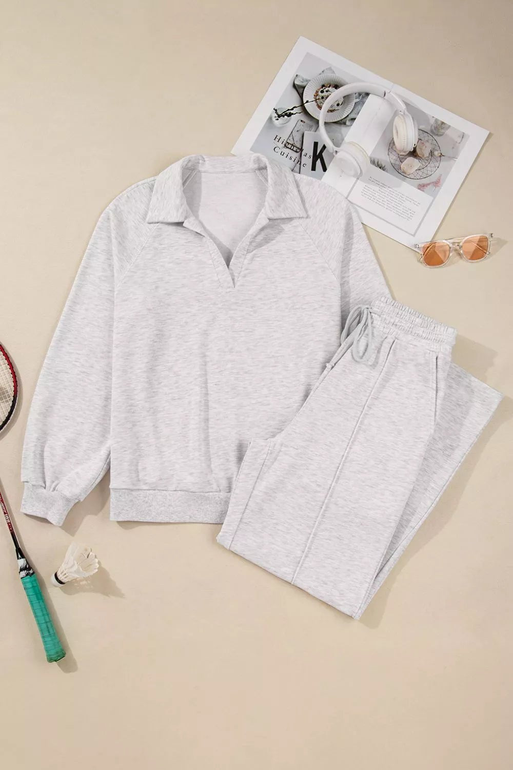 Long Sleeve Sweatshirt And Pants Set - Trendy Loungewear & Sleepwear/Loungewear in Light Gray for Women | The802Gypsy