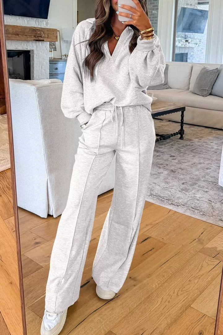Long Sleeve Sweatshirt And Pants Set - Trendy Loungewear & Sleepwear/Loungewear in Light Gray for Women | The802Gypsy