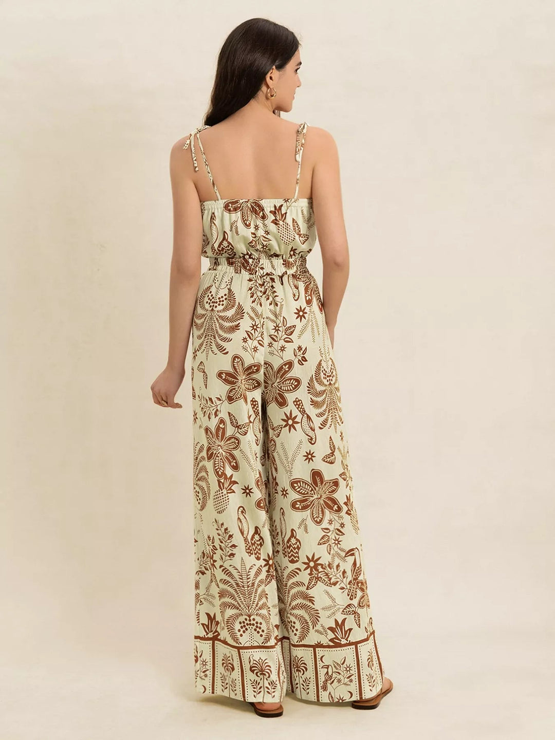 Boho Tie Strap Wide Leg Jumpsuit - Trendy One - Piece/Jumpsuit in Tan for Women | The802Gypsy