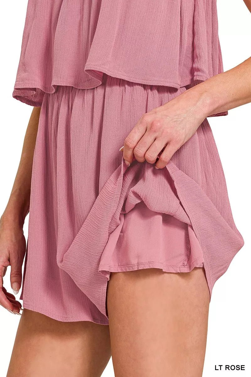 Zenana Woven Crinkle Strapless Romper - Trendy One - Piece/Romper in Rose for Women | The802Gypsy
