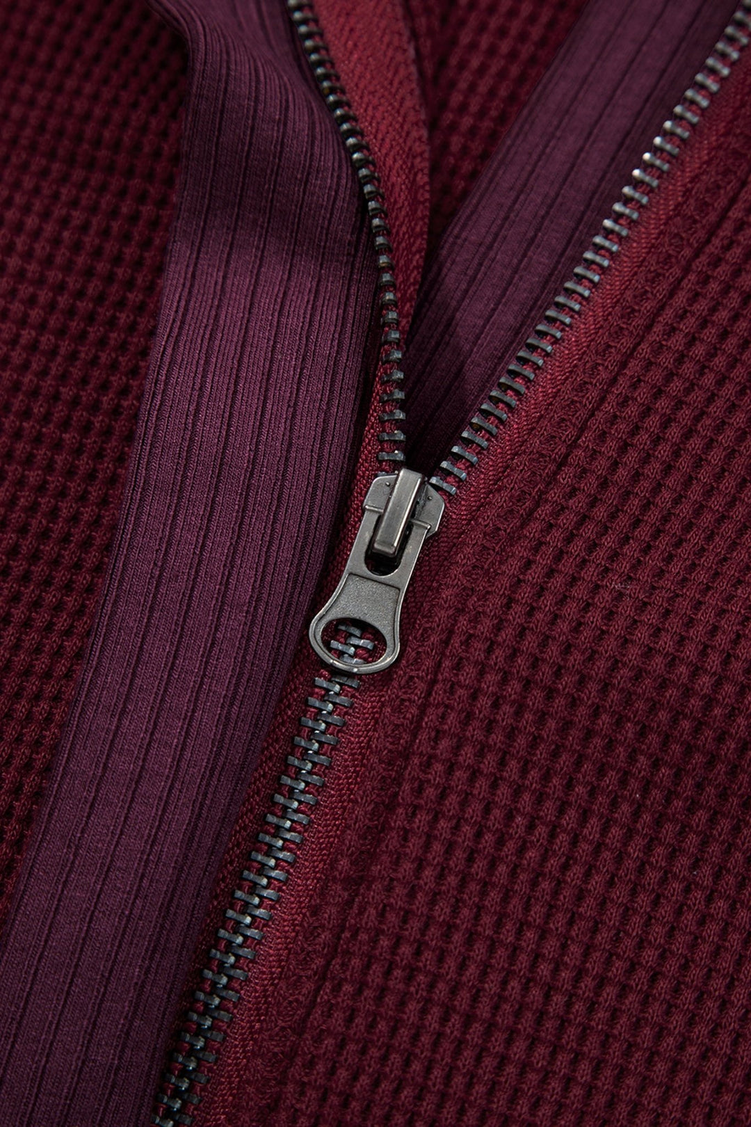 Waffle Splicing Zip Up Hooded Jacket - Trendy Outerwear in Burgundy for Women | The802Gypsy
