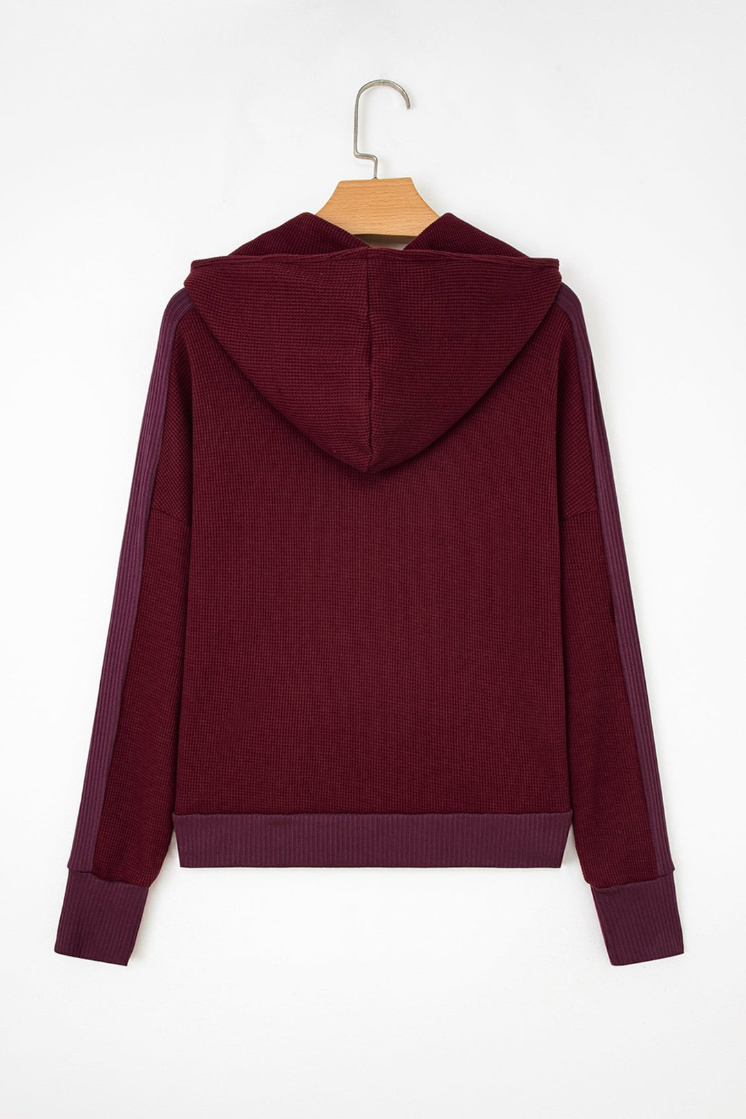 Waffle Splicing Zip Up Hooded Jacket - Trendy Outerwear in Burgundy for Women | The802Gypsy