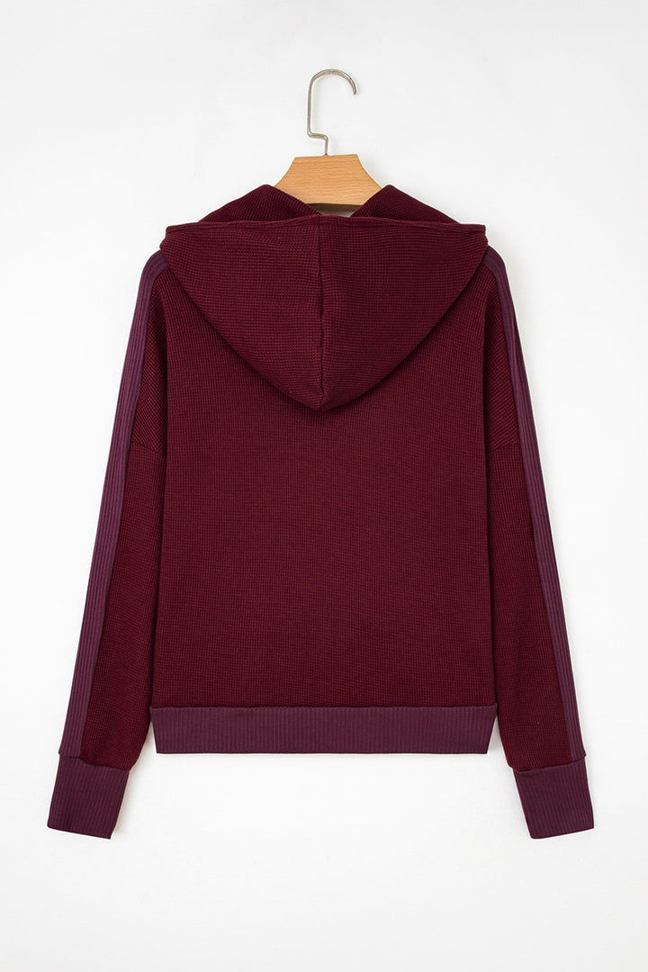 Waffle Splicing Zip Up Hooded Jacket - Trendy Outerwear in Burgundy for Women | The802Gypsy