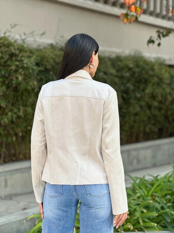 Faux Suede Biker Zip Up Moto Jacket - Trendy Outerwear/Biker jacket in Bone for Women | The802Gypsy