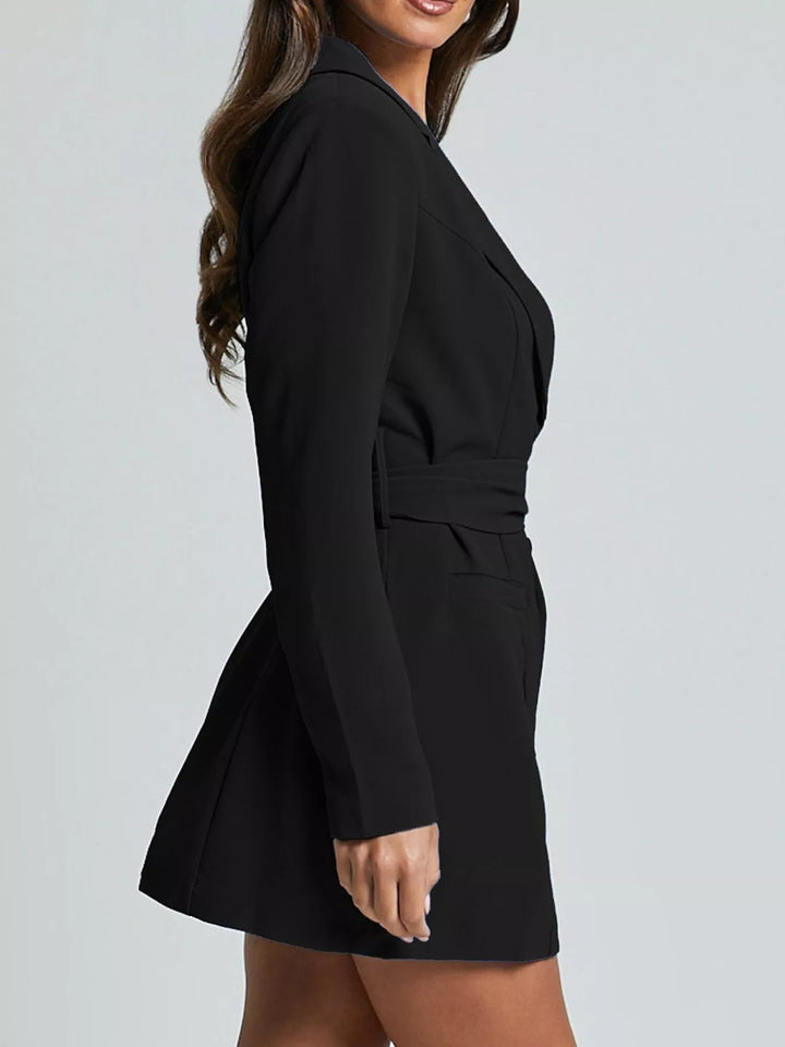 Lapel Collar Tie Waist Blazer - Trendy Outerwear/Blazers in Black for Women | The802Gypsy