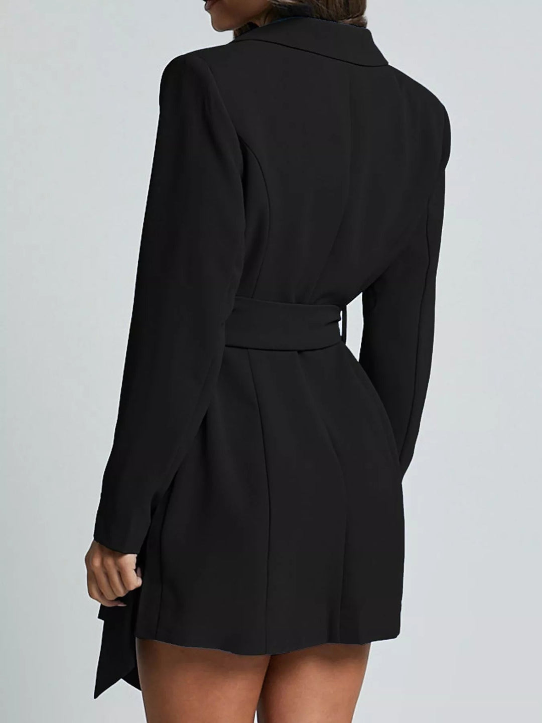 Lapel Collar Tie Waist Blazer - Trendy Outerwear/Blazers in Black for Women | The802Gypsy
