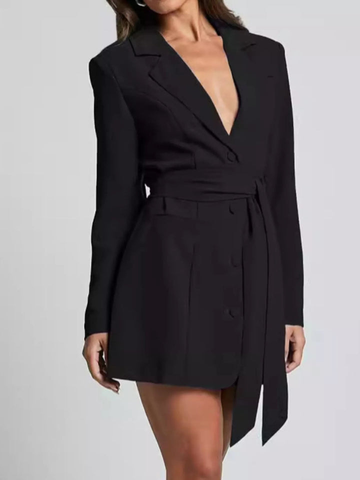Lapel Collar Tie Waist Blazer - Trendy Outerwear/Blazers in Black for Women | The802Gypsy
