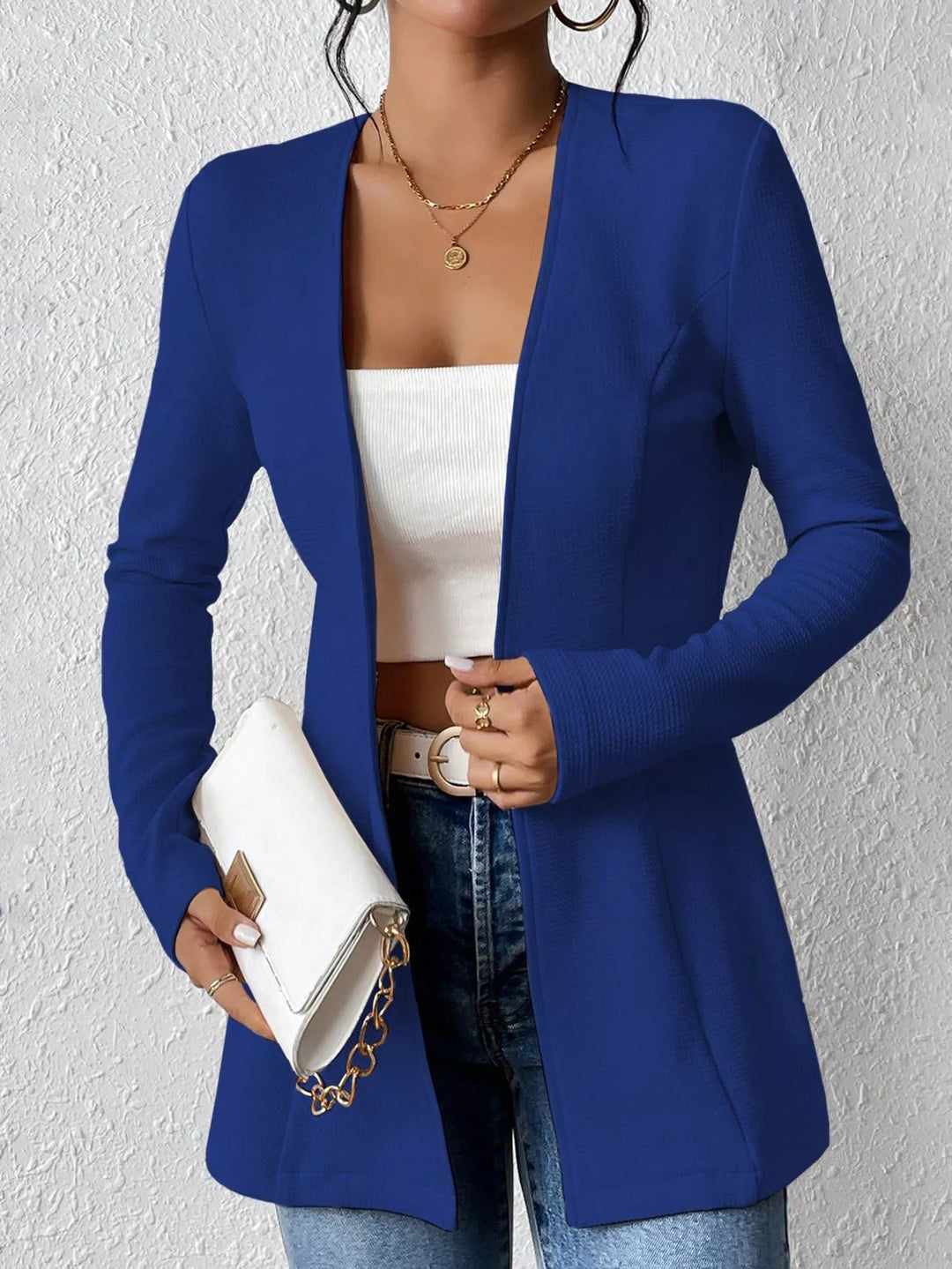 One Button Long Sleeve Blazer - Trendy Outerwear/Blazers in Blue for Women | The802Gypsy