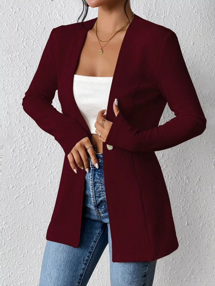 One Button Long Sleeve Blazer - Trendy Outerwear/Blazers in Burgundy for Women | The802Gypsy