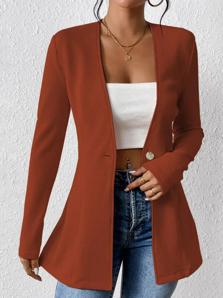 One Button Long Sleeve Blazer - Trendy Outerwear/Blazers in Coffee Brown for Women | The802Gypsy