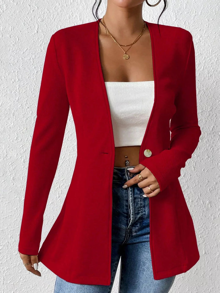 One Button Long Sleeve Blazer - Trendy Outerwear/Blazers in Red for Women | The802Gypsy