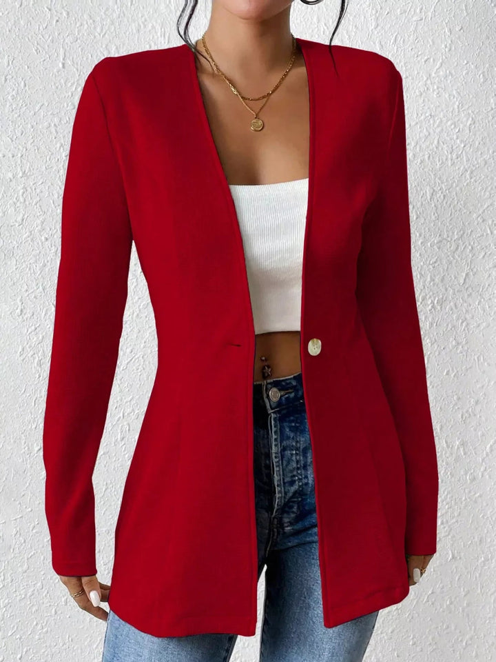 One Button Long Sleeve Blazer - Trendy Outerwear/Blazers in Red for Women | The802Gypsy