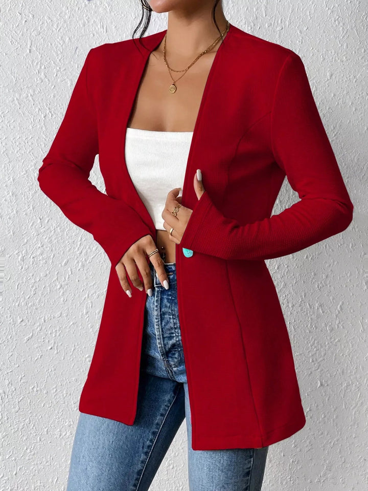 One Button Long Sleeve Blazer - Trendy Outerwear/Blazers in Red for Women | The802Gypsy