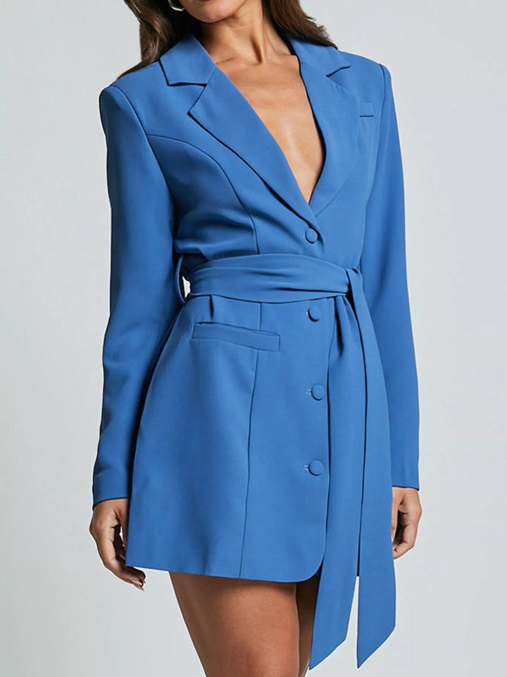 Lapel Collar Tie Waist Blazer - Trendy Outerwear/Blazers in Royal Blue for Women | The802Gypsy