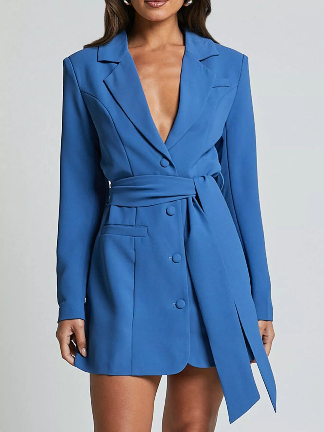 Lapel Collar Tie Waist Blazer - Trendy Outerwear/Blazers in Royal Blue for Women | The802Gypsy