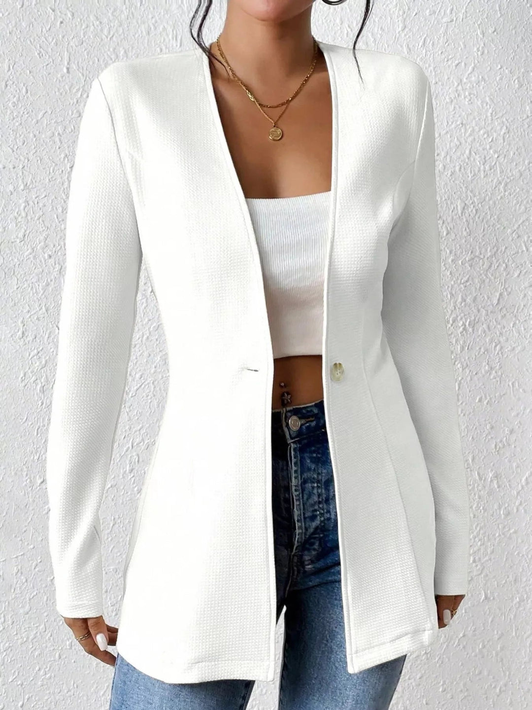 One Button Long Sleeve Blazer - Trendy Outerwear/Blazers in White for Women | The802Gypsy