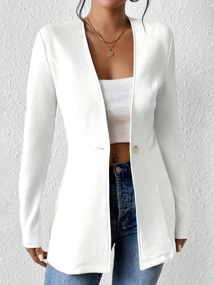 One Button Long Sleeve Blazer - Trendy Outerwear/Blazers in White for Women | The802Gypsy
