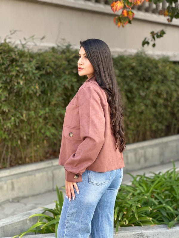 Faux Suede Button Up Cropped Jacket - Trendy Outerwear/Coats in Chocolate for Women | The802Gypsy