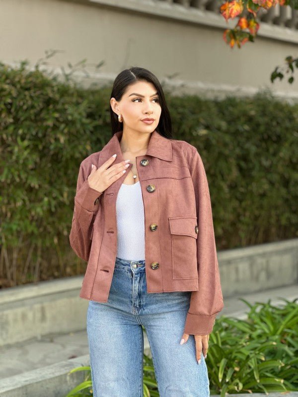 Faux Suede Button Up Cropped Jacket - Trendy Outerwear/Coats in Chocolate for Women | The802Gypsy