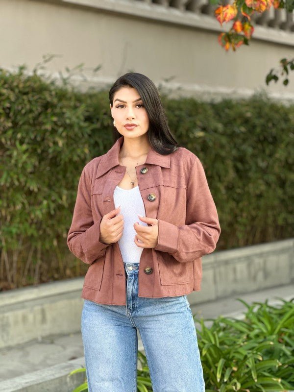 Faux Suede Button Up Cropped Jacket - Trendy Outerwear/Coats in Chocolate for Women | The802Gypsy