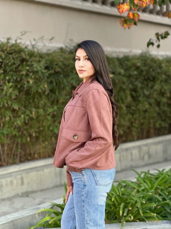 Faux Suede Button Up Cropped Jacket - Trendy Outerwear/Coats in Chocolate for Women | The802Gypsy