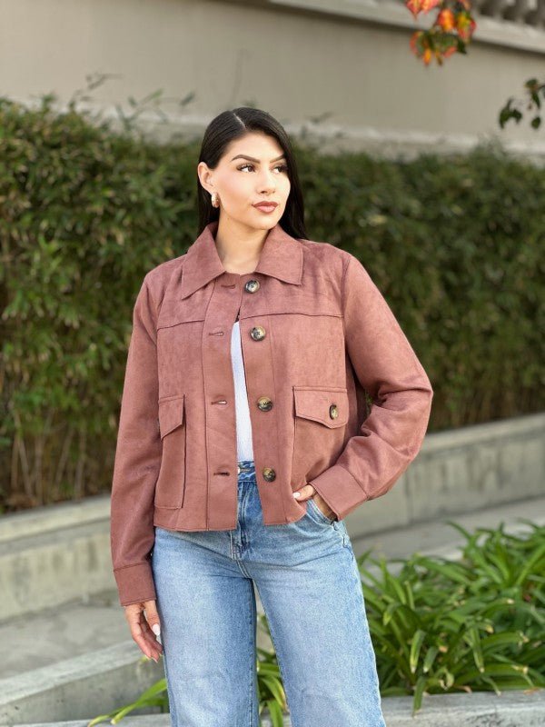 Faux Suede Button Up Cropped Jacket - Trendy Outerwear/Coats in Chocolate for Women | The802Gypsy