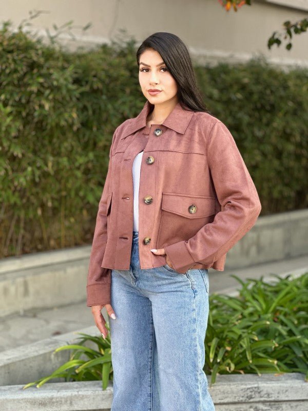 Faux Suede Button Up Cropped Jacket - Trendy Outerwear/Coats in Chocolate for Women | The802Gypsy