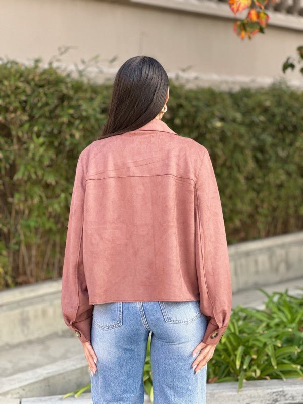 Faux Suede Button Up Cropped Jacket - Trendy Outerwear/Coats in Chocolate for Women | The802Gypsy