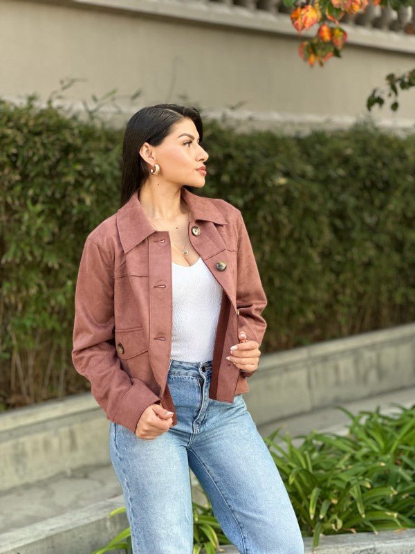 Faux Suede Button Up Cropped Jacket - Trendy Outerwear/Coats in Chocolate for Women | The802Gypsy