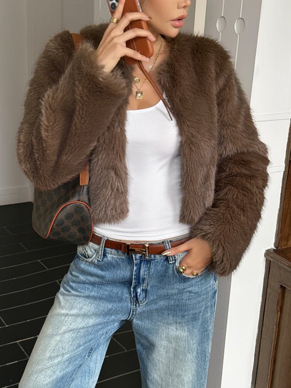 Faux Fur Statement Jacket - Trendy Outerwear/Coats in Coffee for Women | The802Gypsy