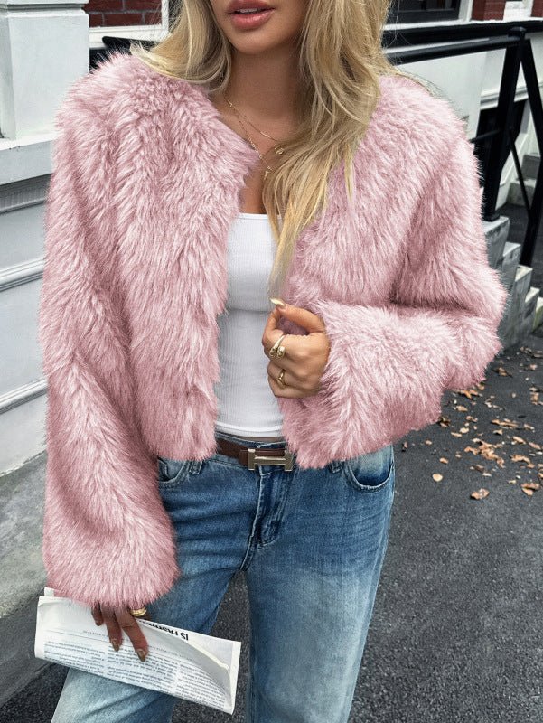 Faux Fur Statement Jacket - Trendy Outerwear/Coats in Pastel pink for Women | The802Gypsy