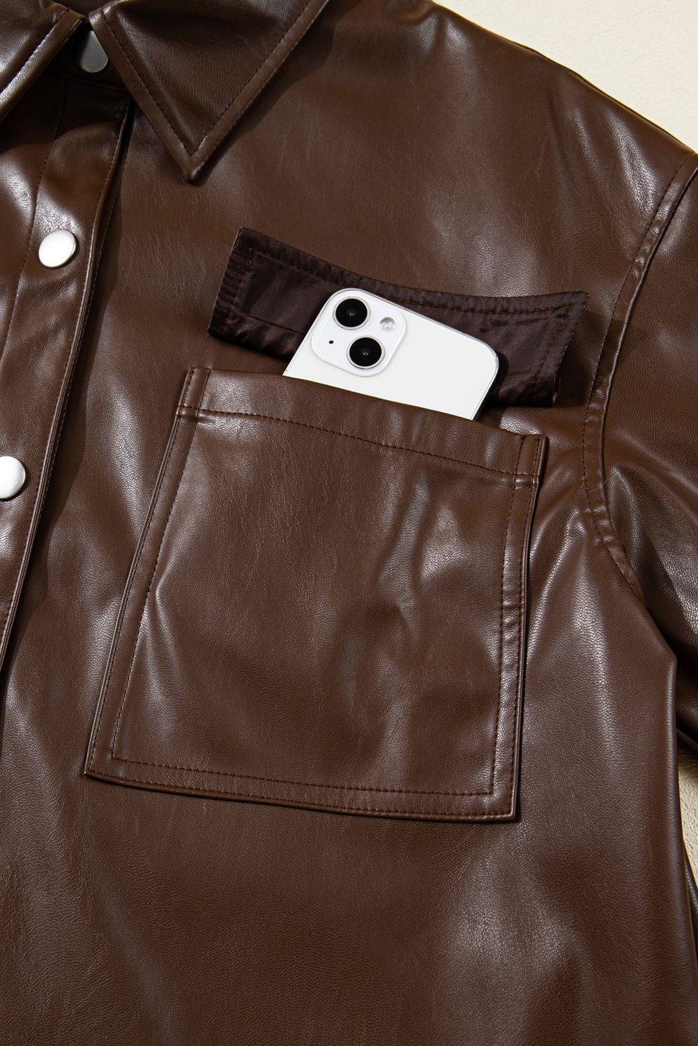 Double Flap Pocket Leather Jacket - Trendy Outerwear/Jackets in Chicory Coffee for Women | The802Gypsy