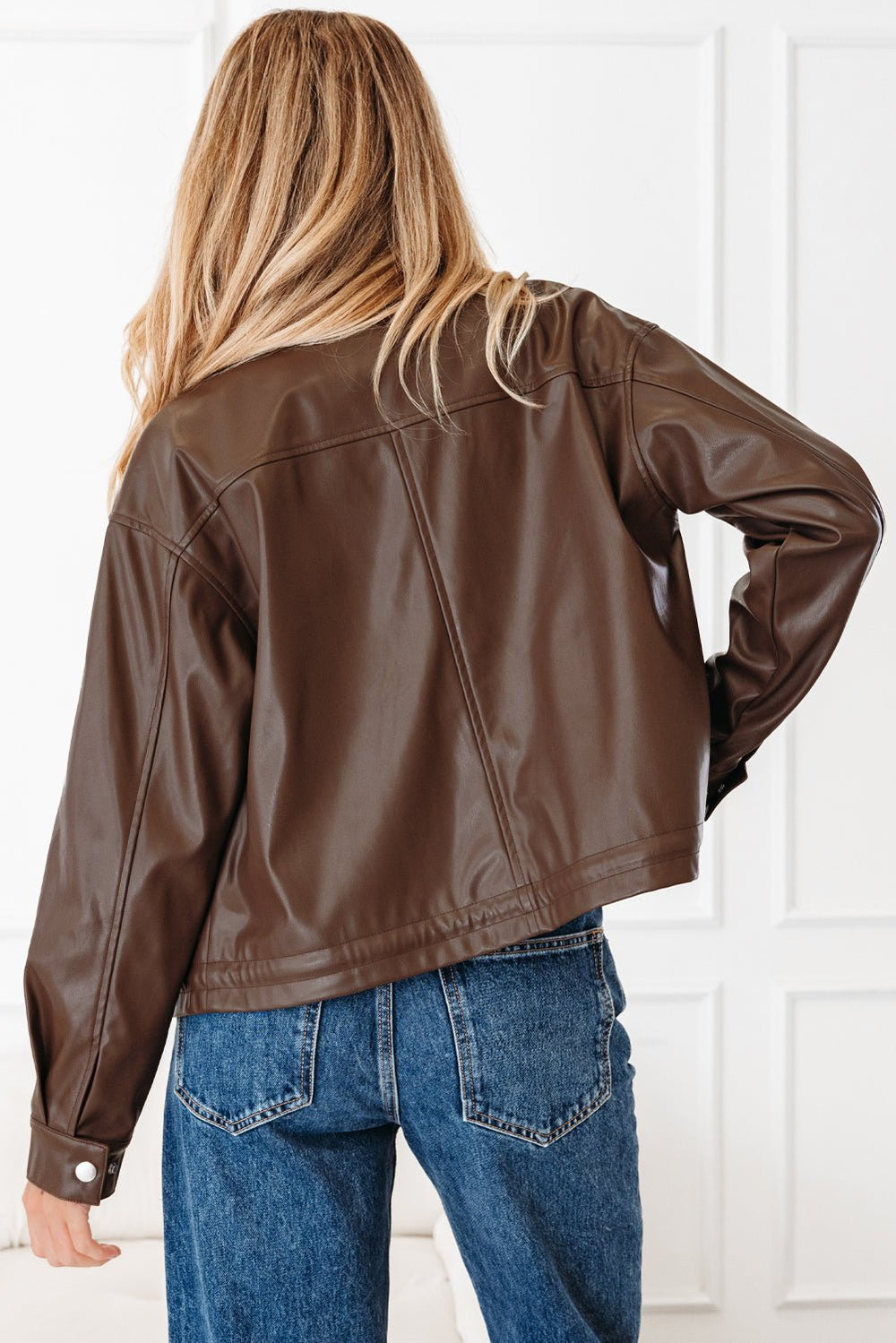Double Flap Pocket Leather Jacket - Trendy Outerwear/Jackets in Chicory Coffee for Women | The802Gypsy