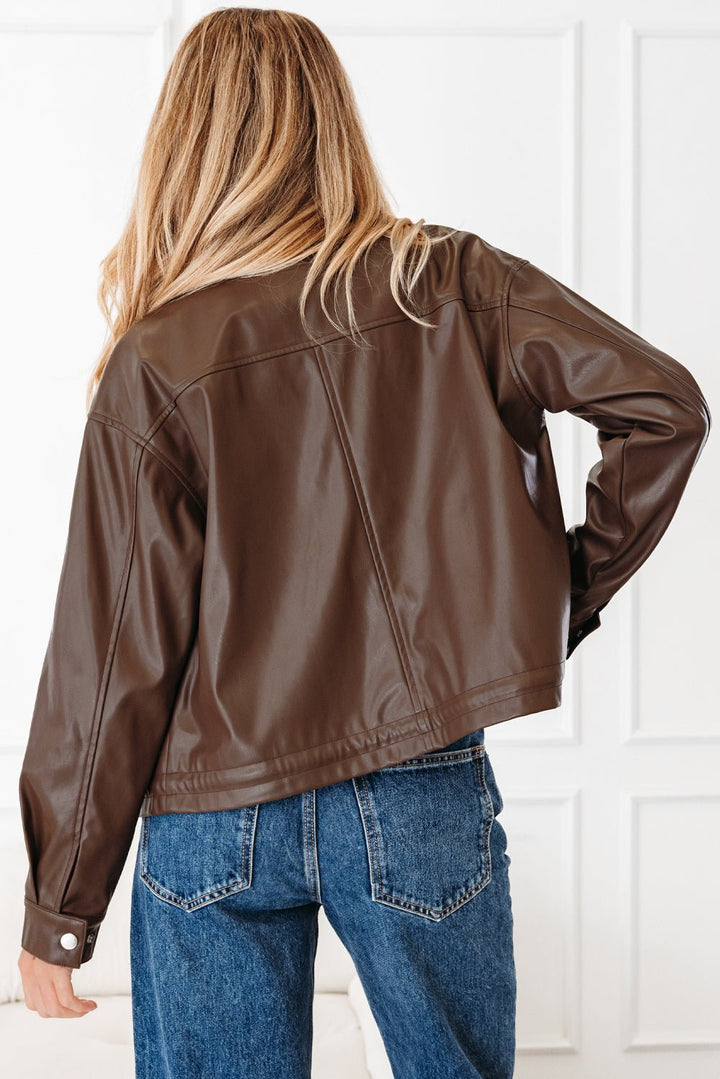 Double Flap Pocket Leather Jacket - Trendy Outerwear/Jackets in Chicory Coffee for Women | The802Gypsy