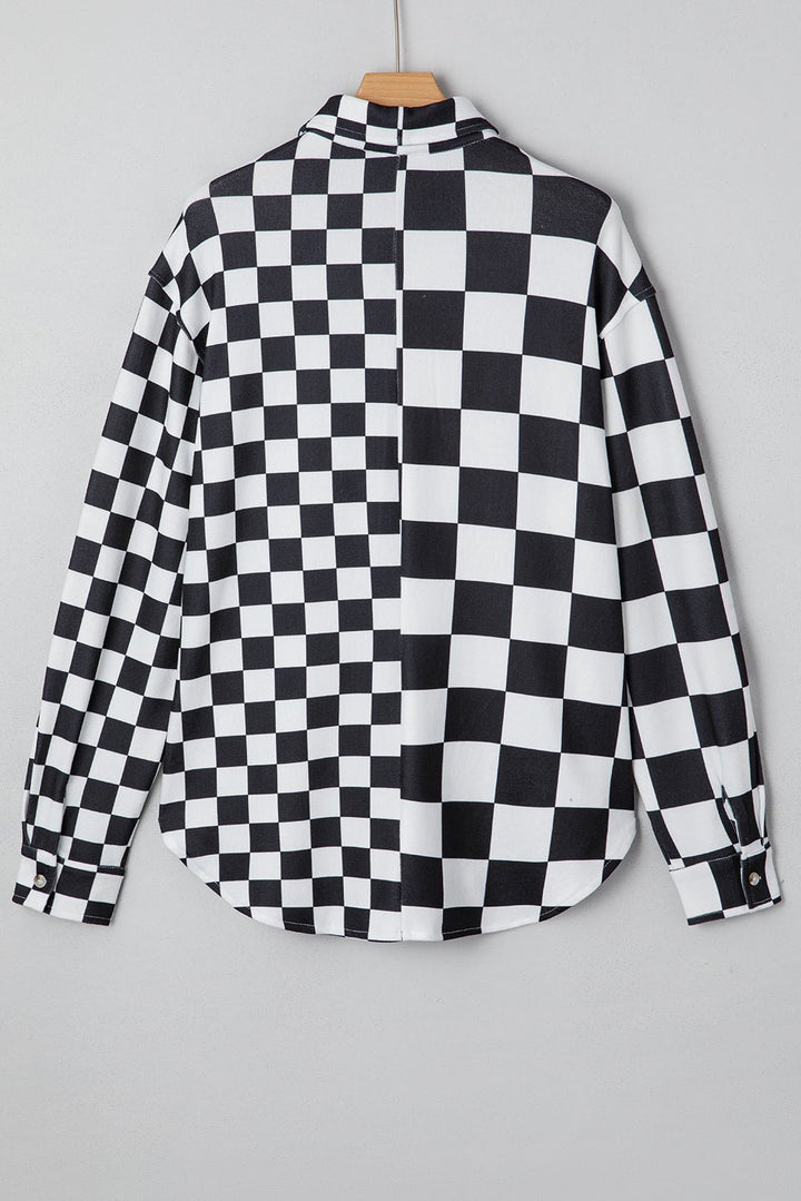 Flap Pocket Checkerboard Shacket - Trendy Outerwear/Plaid Shackets in Black for Women | The802Gypsy
