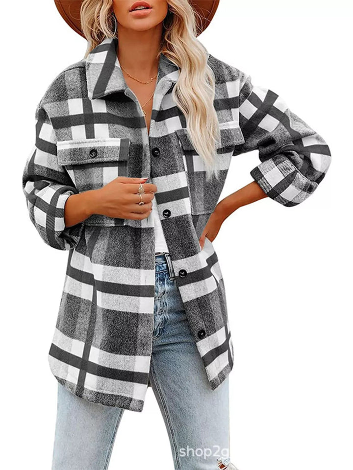 Plaid Button Down Shacket - Trendy Outerwear/Plaid Shackets in Black for Women | The802Gypsy
