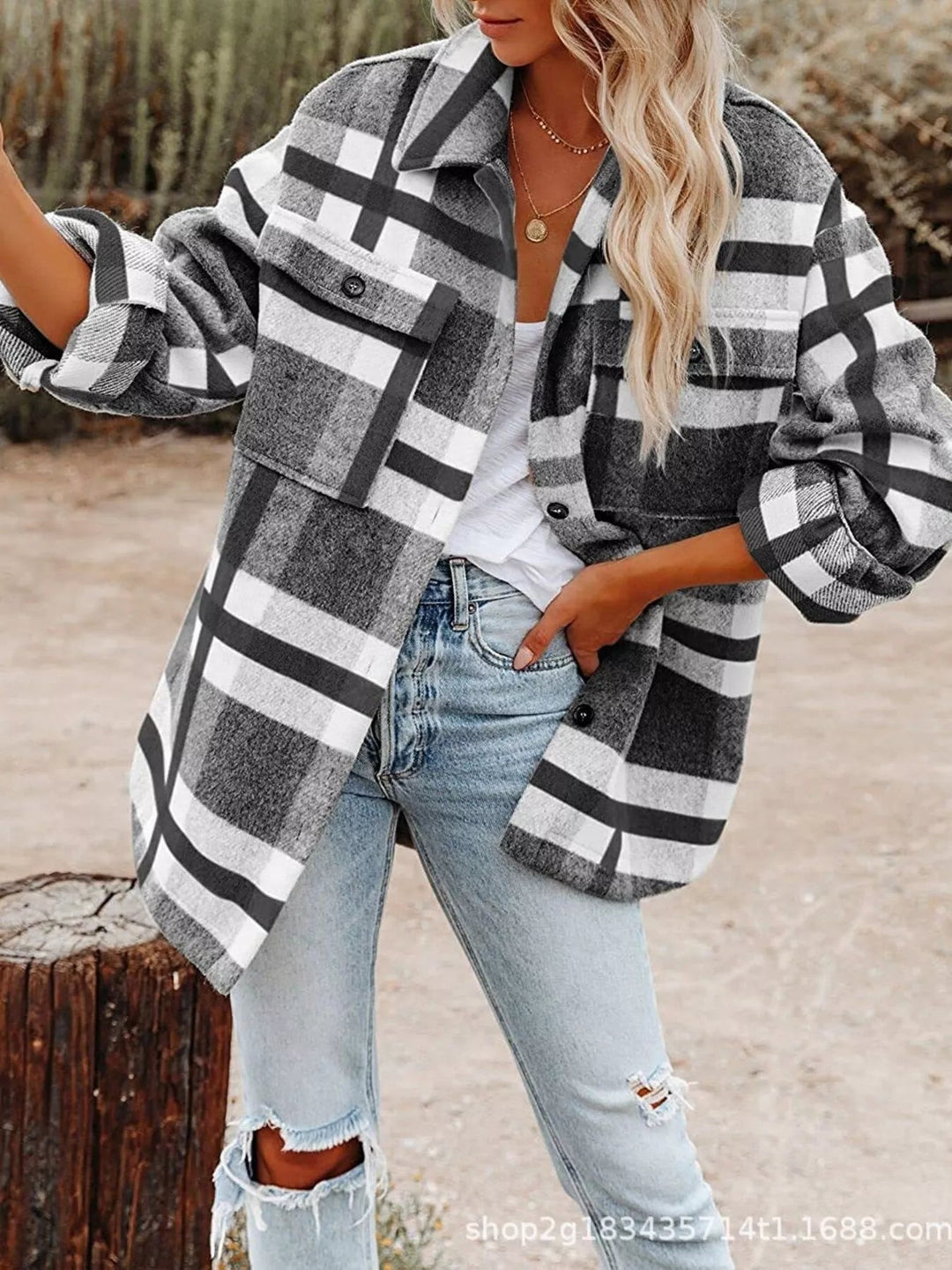 Plaid Button Down Shacket - Trendy Outerwear/Plaid Shackets in Black for Women | The802Gypsy