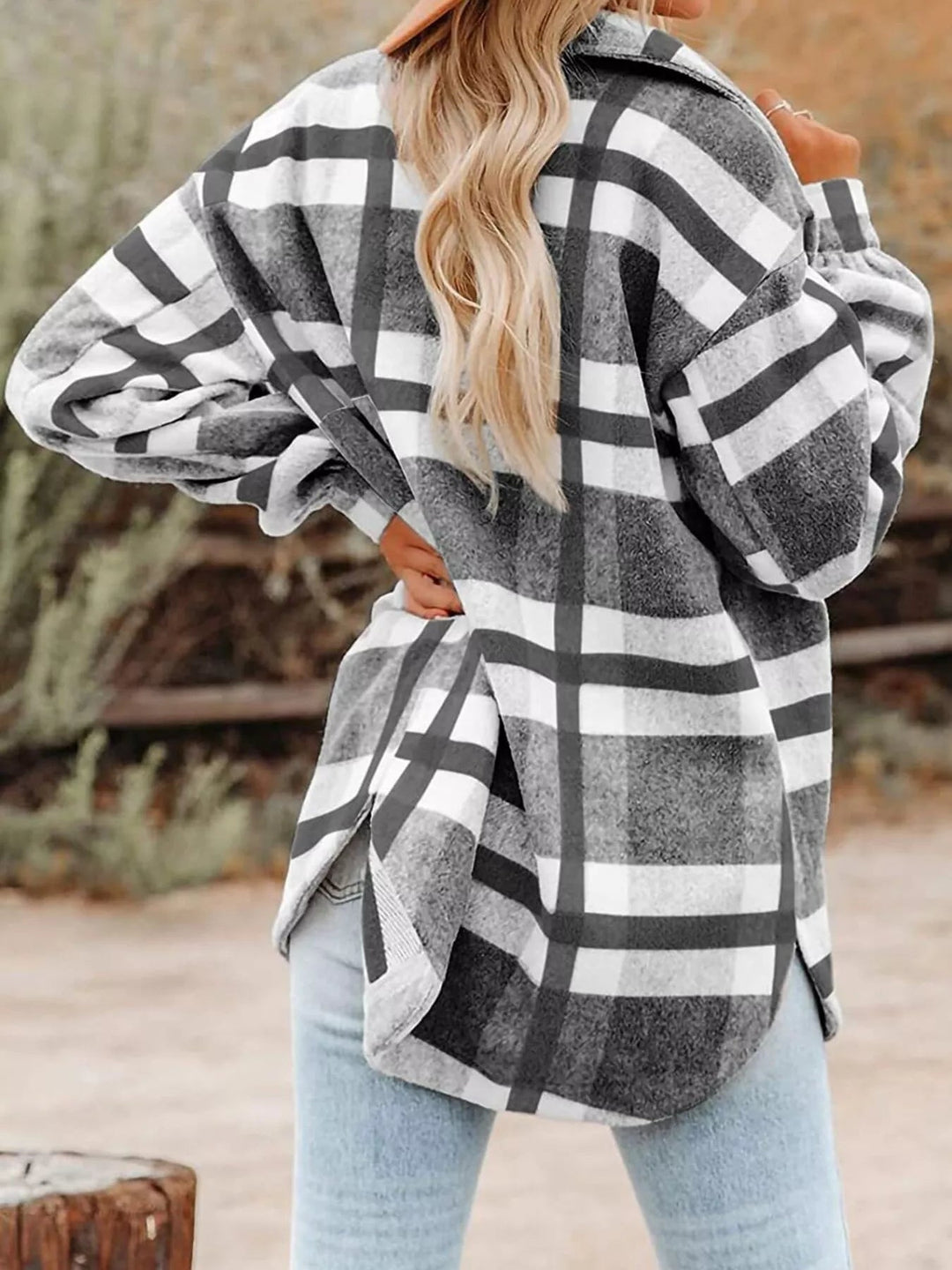 Plaid Button Down Shacket - Trendy Outerwear/Plaid Shackets in Black for Women | The802Gypsy