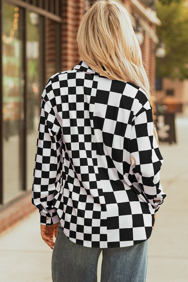 Flap Pocket Checkerboard Shacket - Trendy Outerwear/Plaid Shackets in Black for Women | The802Gypsy