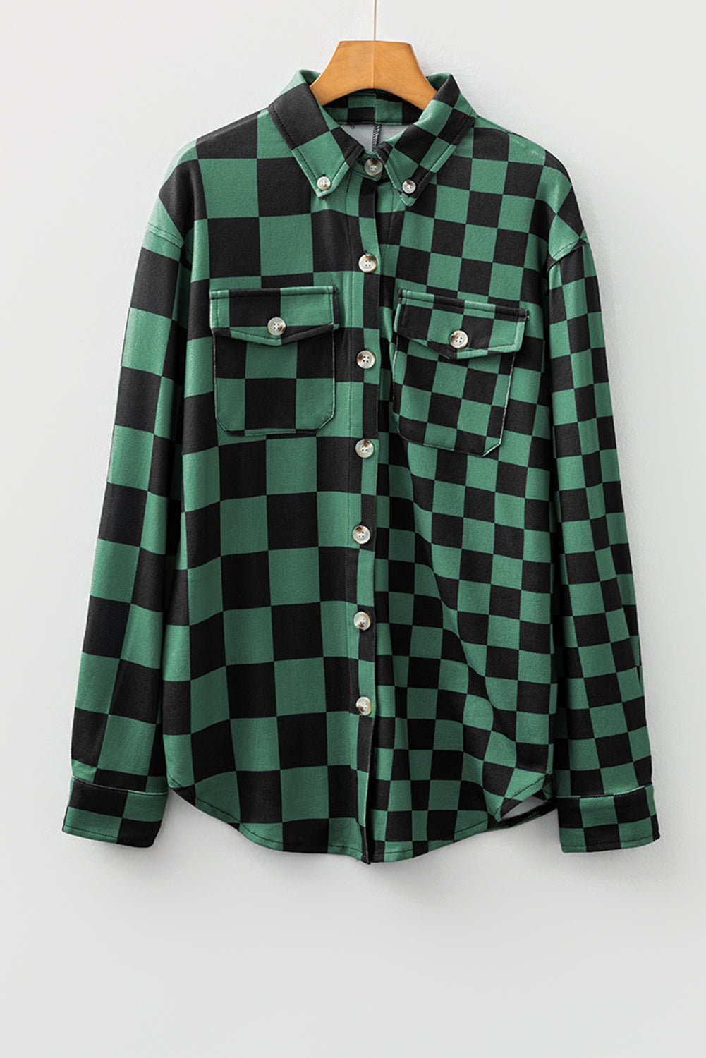 Flap Pocket Checkerboard Shacket - Trendy Outerwear/Plaid Shackets in Green for Women | The802Gypsy
