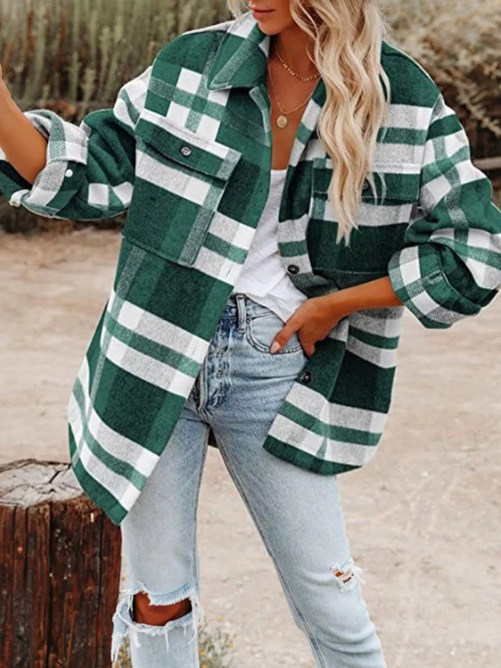 Plaid Button Down Shacket - Trendy Outerwear/Plaid Shackets in Green for Women | The802Gypsy