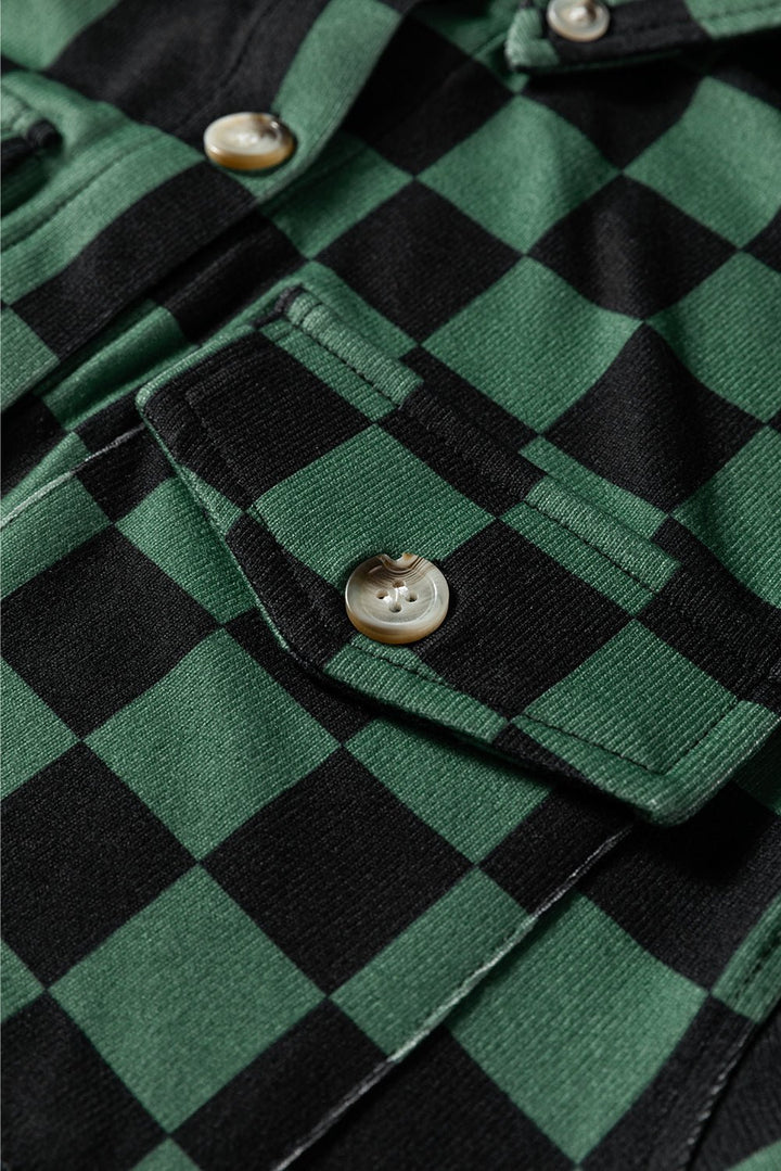 Flap Pocket Checkerboard Shacket - Trendy Outerwear/Plaid Shackets in Green for Women | The802Gypsy
