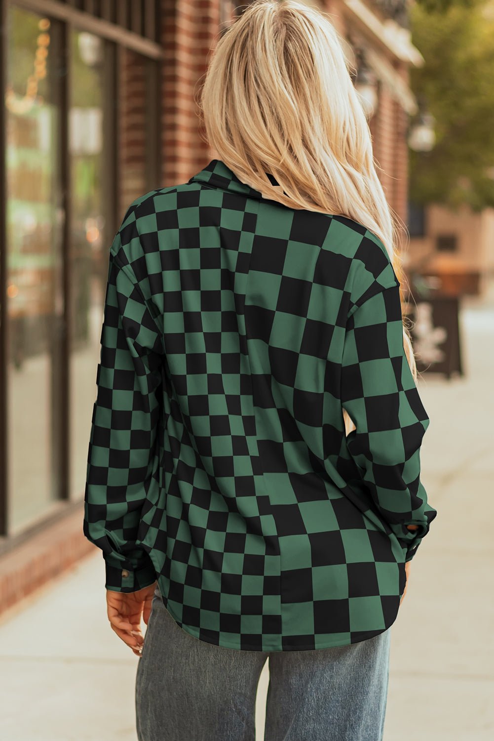 Flap Pocket Checkerboard Shacket - Trendy Outerwear/Plaid Shackets in Green for Women | The802Gypsy