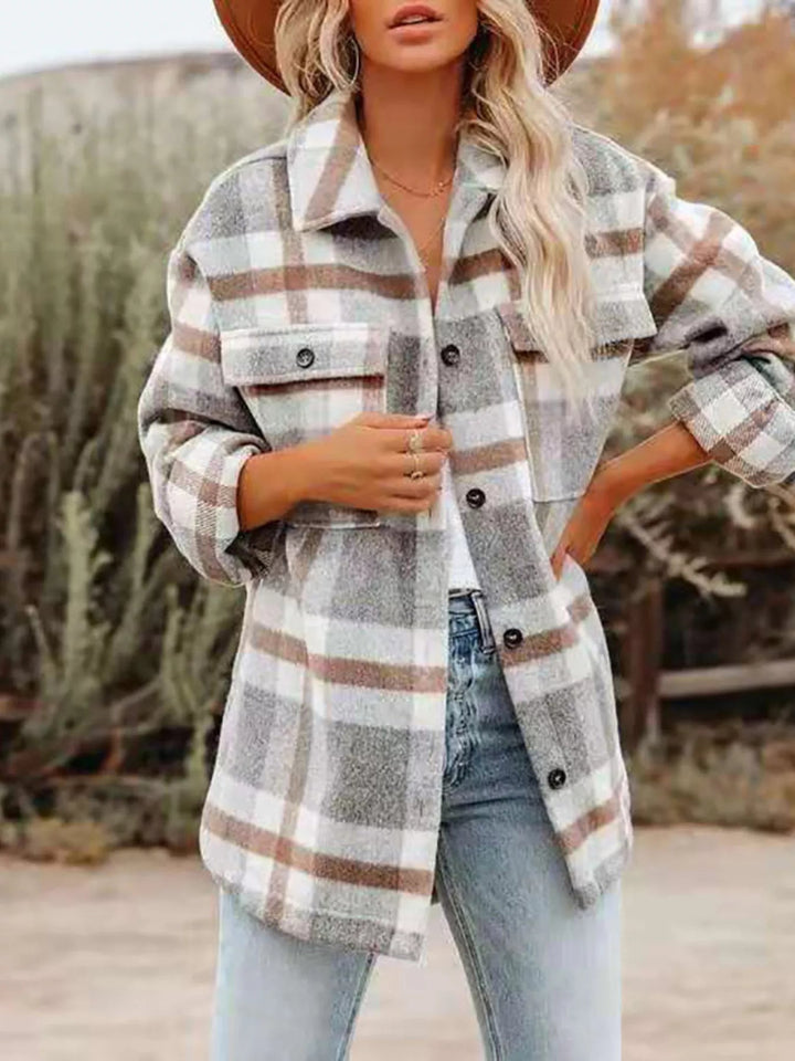 Plaid Button Down Shacket - Trendy Outerwear/Plaid Shackets in Grey for Women | The802Gypsy