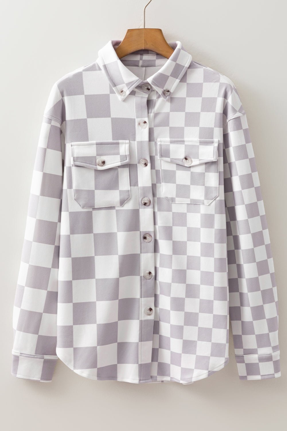 Flap Pocket Checkerboard Shacket - Trendy Outerwear/Plaid Shackets in Khaki for Women | The802Gypsy