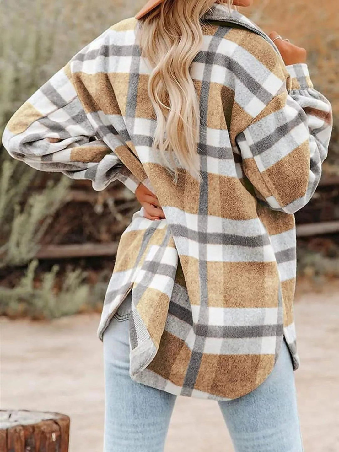 Plaid Button Down Shacket - Trendy Outerwear/Plaid Shackets in Khaki for Women | The802Gypsy