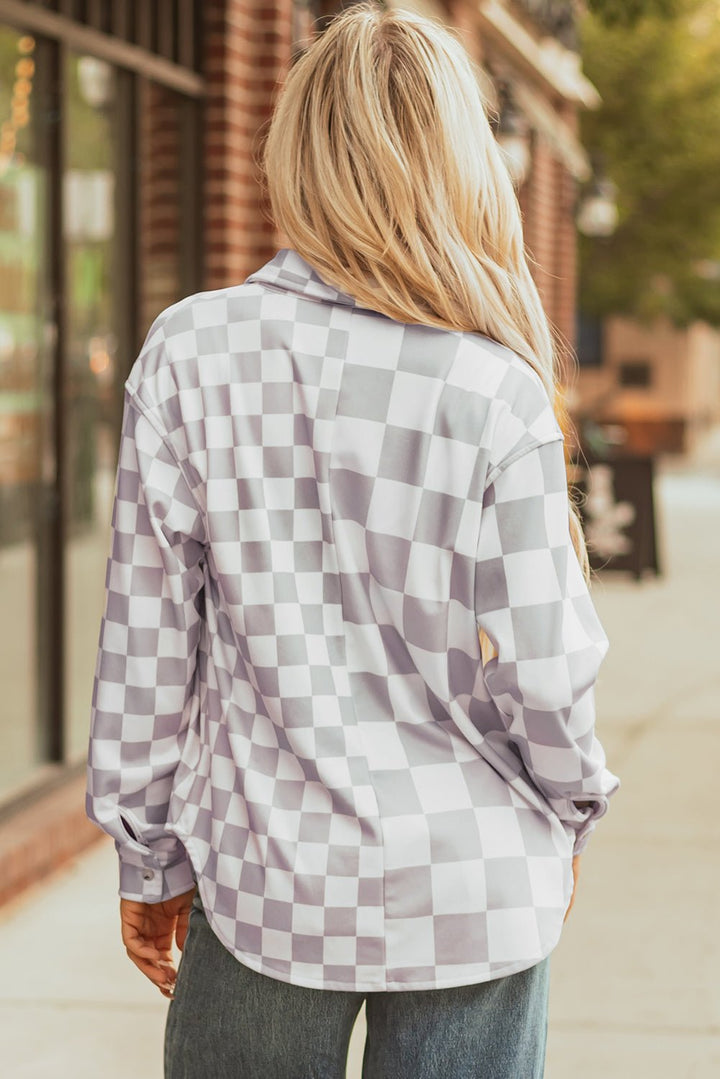 Flap Pocket Checkerboard Shacket - Trendy Outerwear/Plaid Shackets in Khaki for Women | The802Gypsy