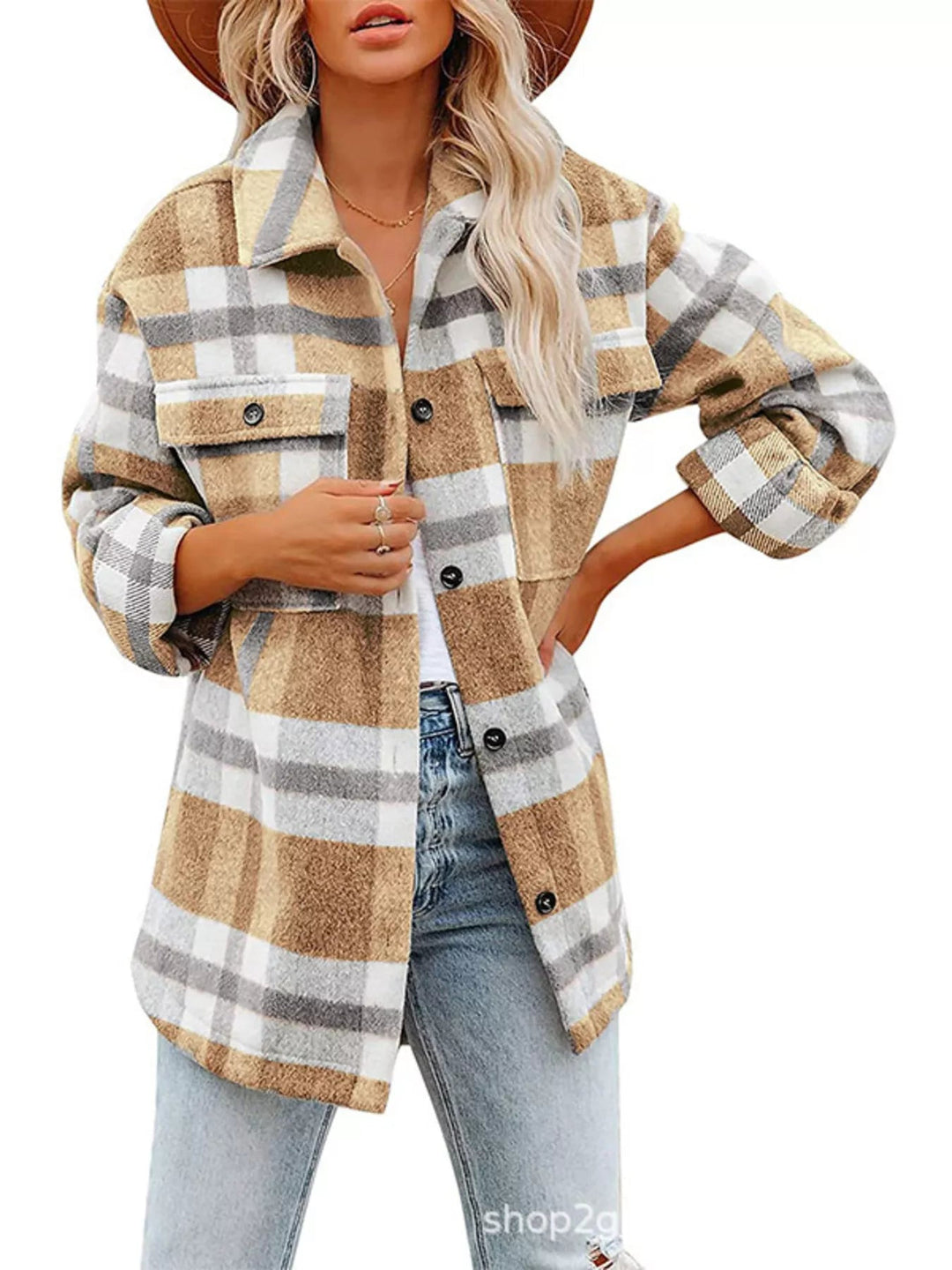 Plaid Button Down Shacket - Trendy Outerwear/Plaid Shackets in Khaki for Women | The802Gypsy