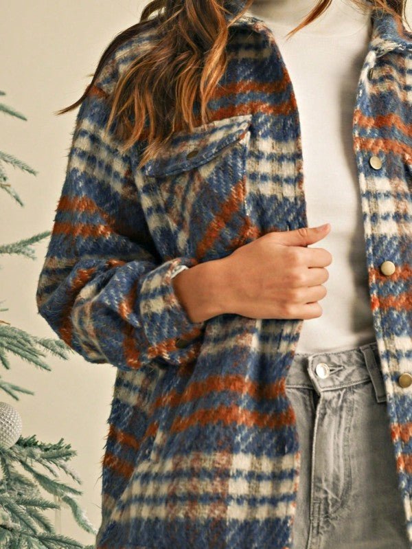 Plaid Button - Down Shacket Cardigan - Trendy Outerwear/Plaid Shackets in Multi Plaid for Women | The802Gypsy
