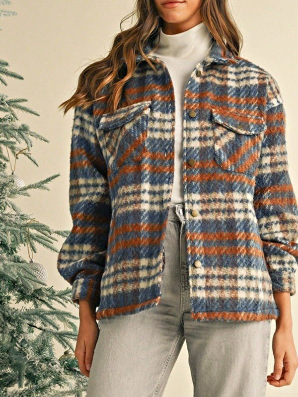 Plaid Button - Down Shacket Cardigan - Trendy Outerwear/Plaid Shackets in Multi Plaid for Women | The802Gypsy